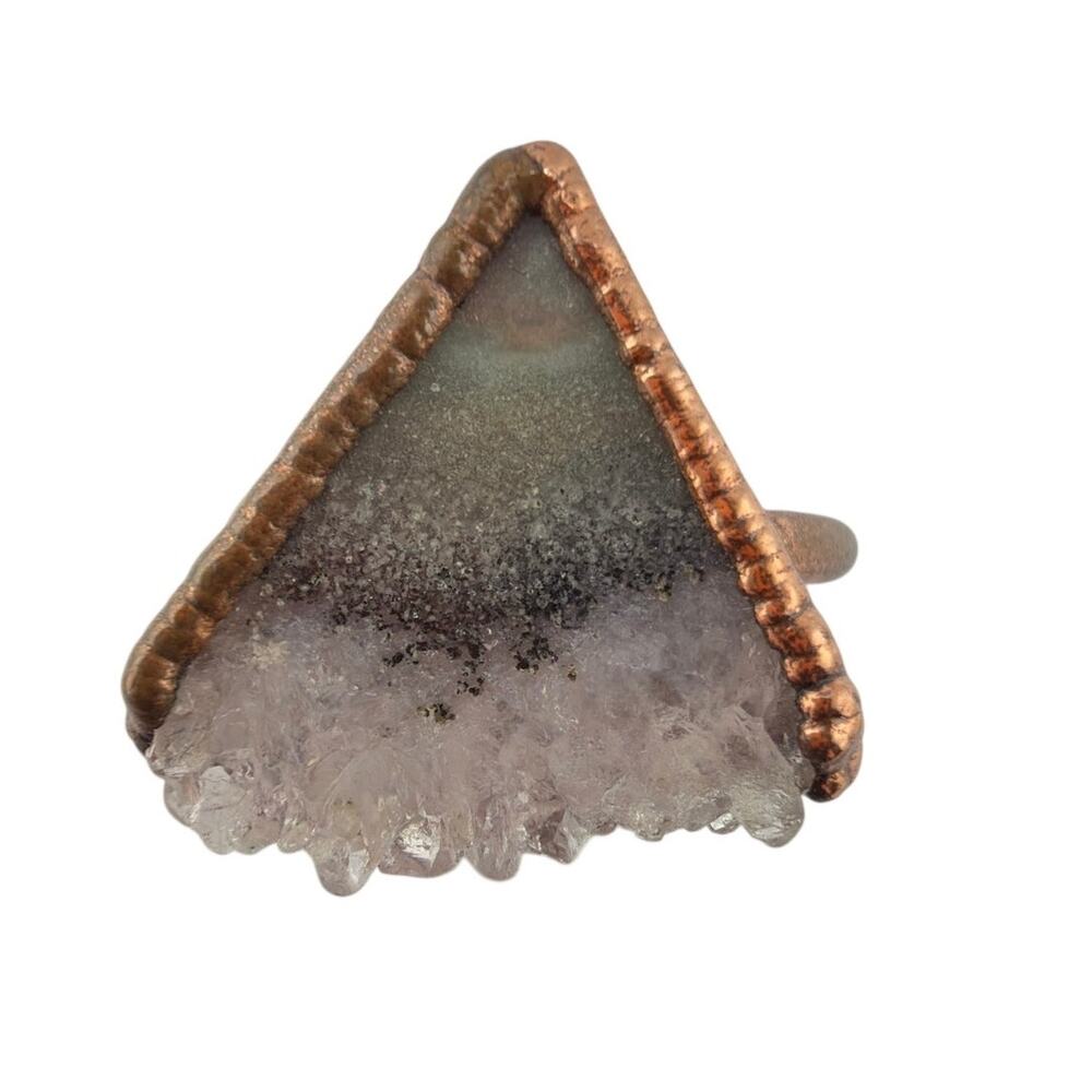 Electroformed Copper Geode and Raw Crystal Statement Ring Size 10.5